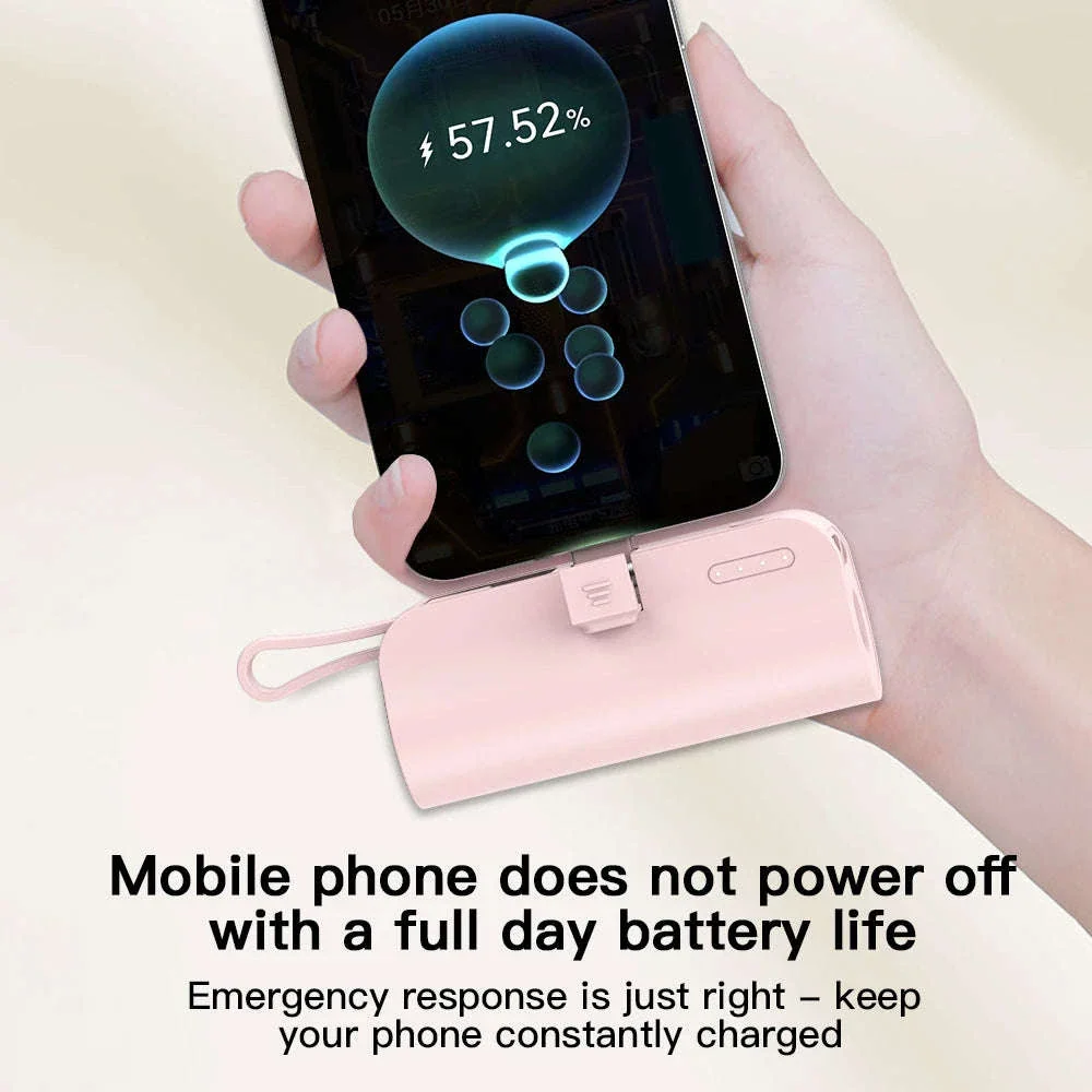 Mini 5000mAh Power Bank with Built-In Cable, LED Light & Stand - Image 3