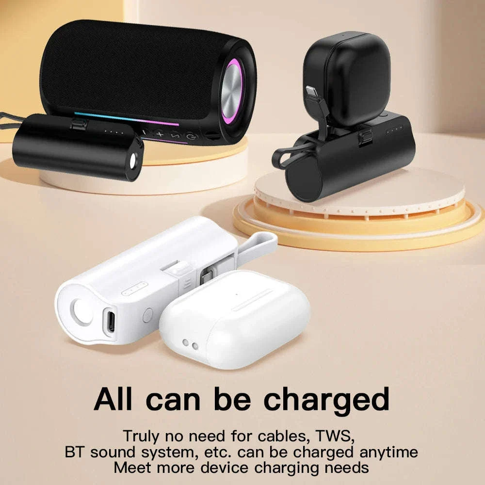 Mini 5000mAh Power Bank with Built-In Cable, LED Light & Stand - Image 7