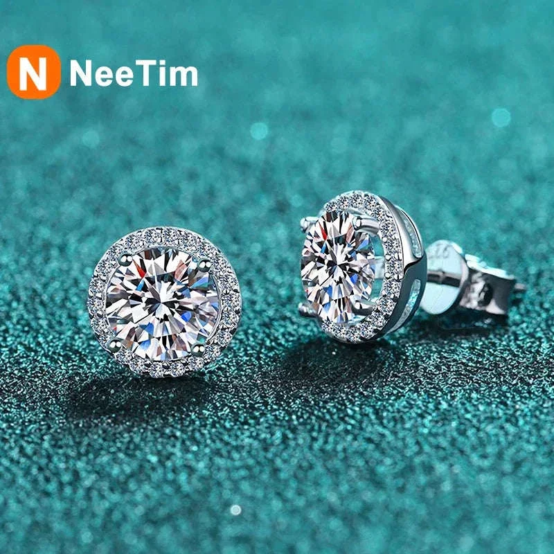 Moissanite Stud Earrings in Sterling Silver White Gold Finish