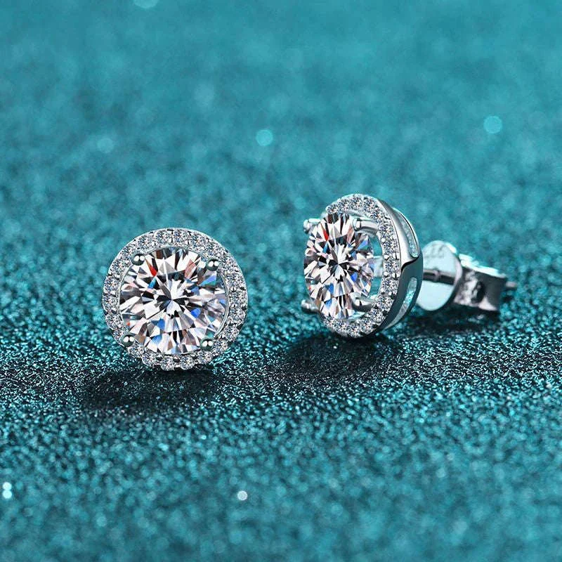 Moissanite Stud Earrings in Sterling Silver White Gold Finish - Image 12