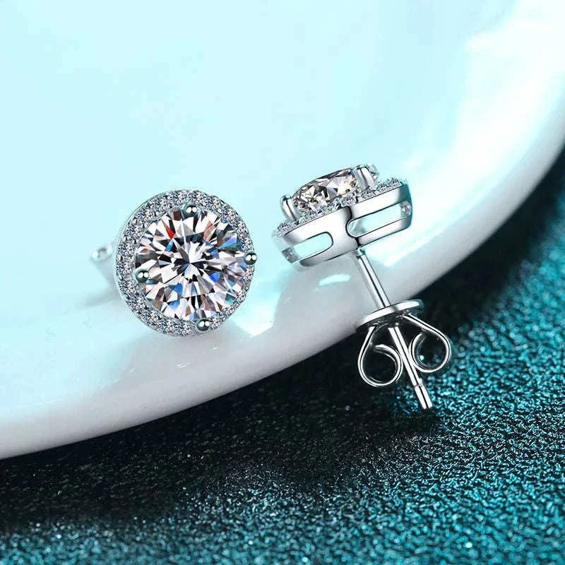 Moissanite Stud Earrings in Sterling Silver White Gold Finish - Image 2