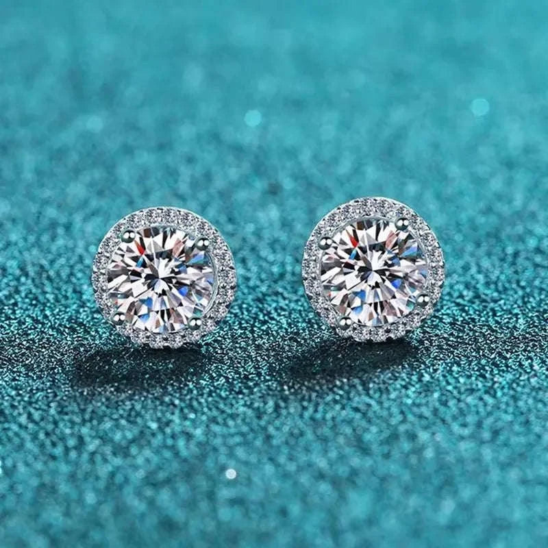 Moissanite Stud Earrings in Sterling Silver White Gold Finish - Image 3