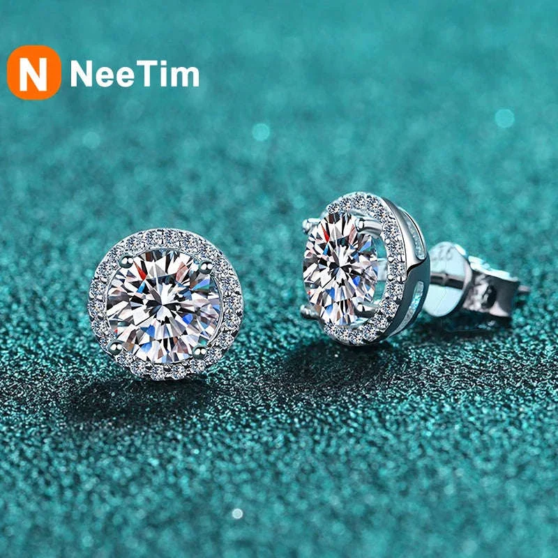 Moissanite Stud Earrings in Sterling Silver White Gold Finish - Image 9