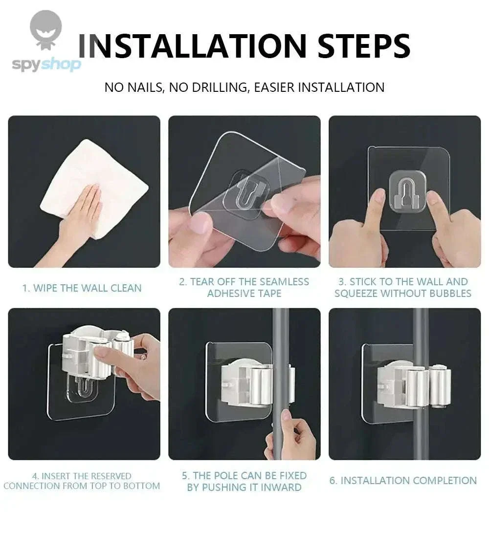Self-Adhesive Mop Holder Wall-Mounted Organizer for Tools - Image 17