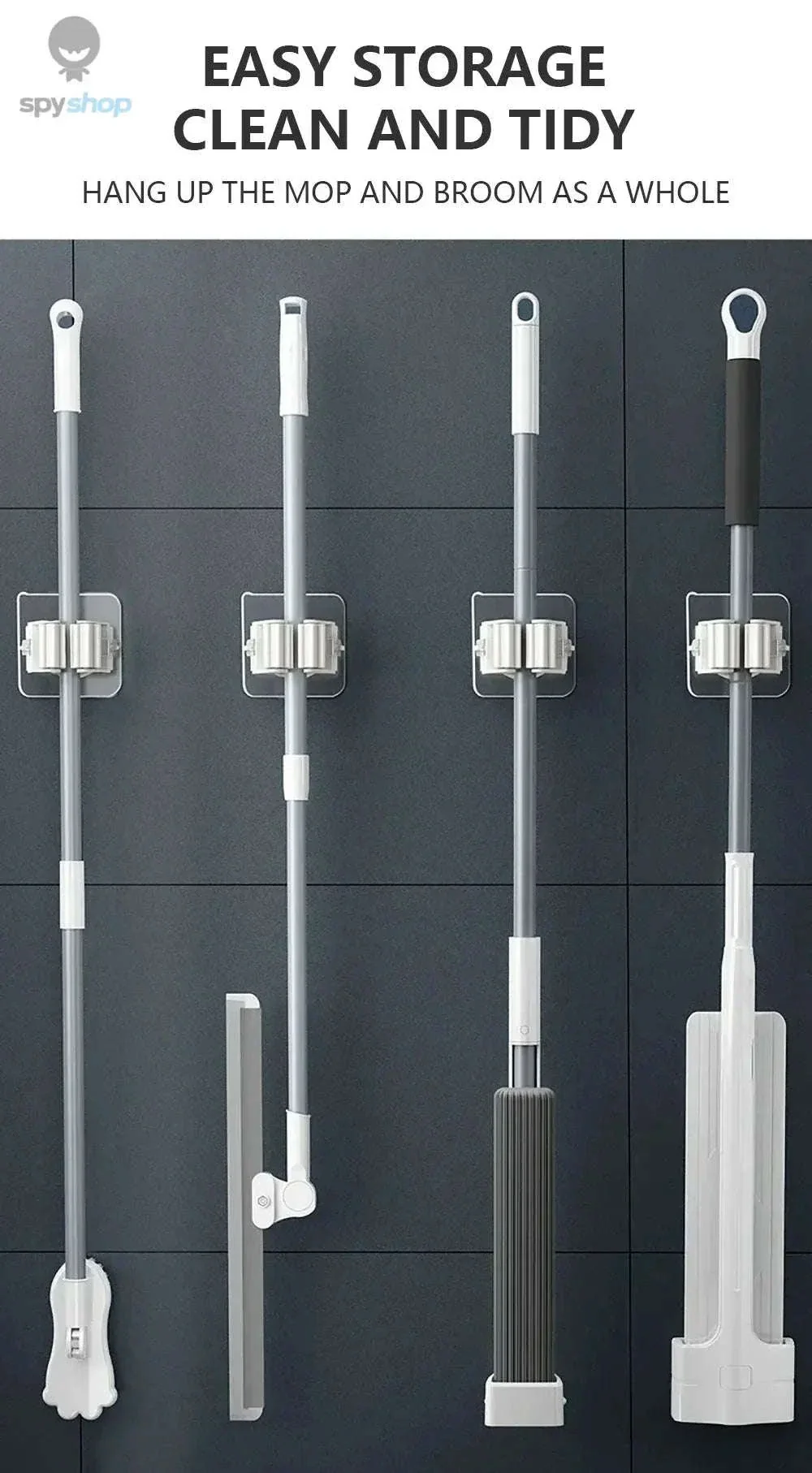 Self-Adhesive Mop Holder Wall-Mounted Organizer for Tools - Image 7