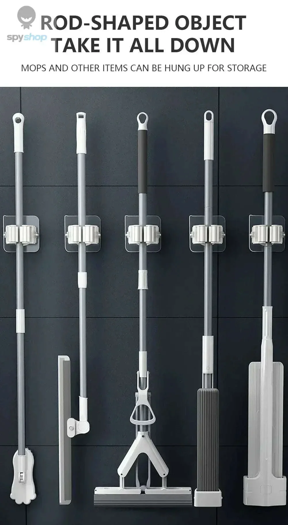 Self-Adhesive Mop Holder Wall-Mounted Organizer for Tools - Image 9