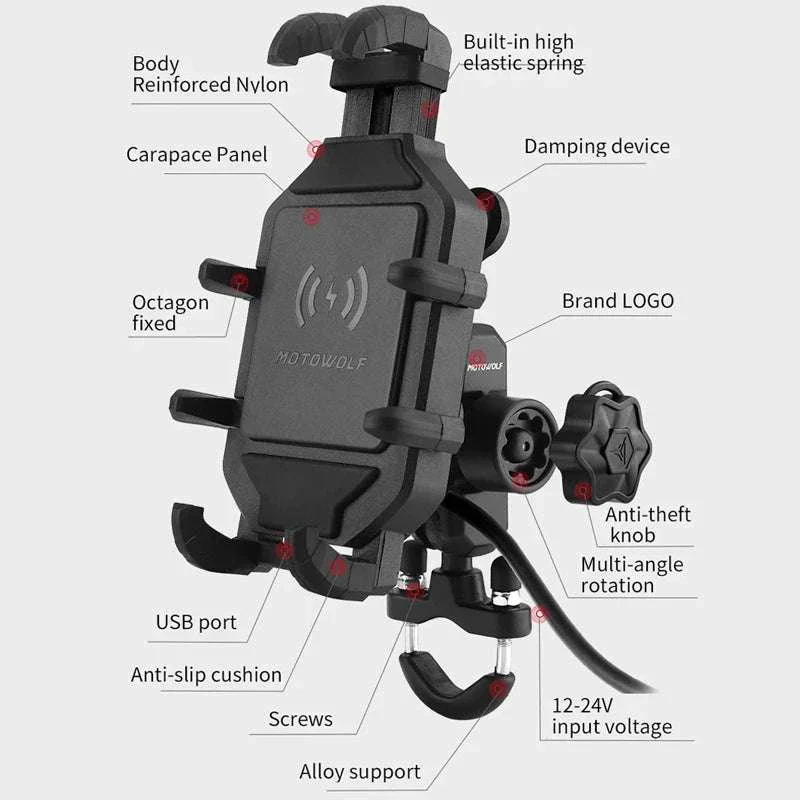 Motorcycle Wireless Charging Phone Mount with 360° Rotation Holder - Image 3
