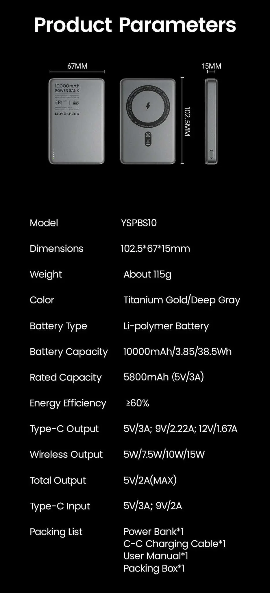 MOVESPEED S10 Magnetic 10000mAh Power Bank for Fast Charging - Image 11