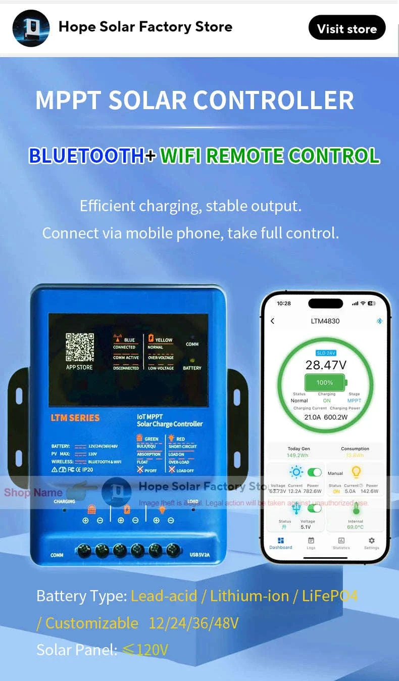 MPPT Solar Charge Controller 30A/40A with App Control & 12–48V Support - Image 7