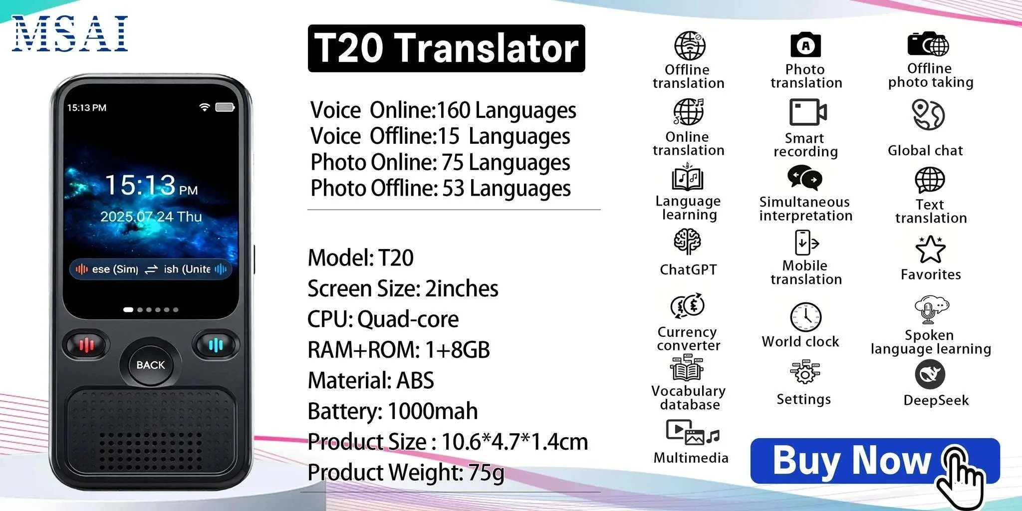 MSAI T20 160-Language Translator with Camera and Voice - Image 36