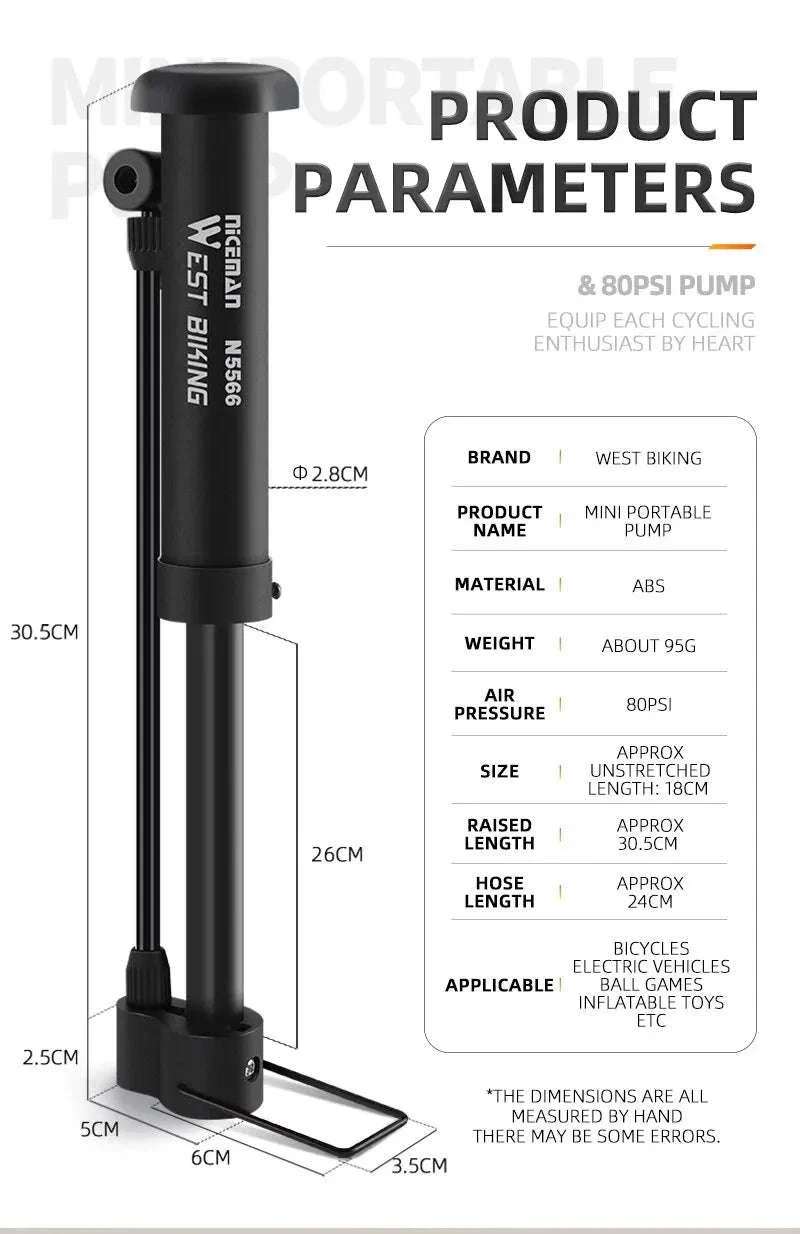 MTB Bicycle Pump 80 PSI Manual Floor Inflator - Image 9