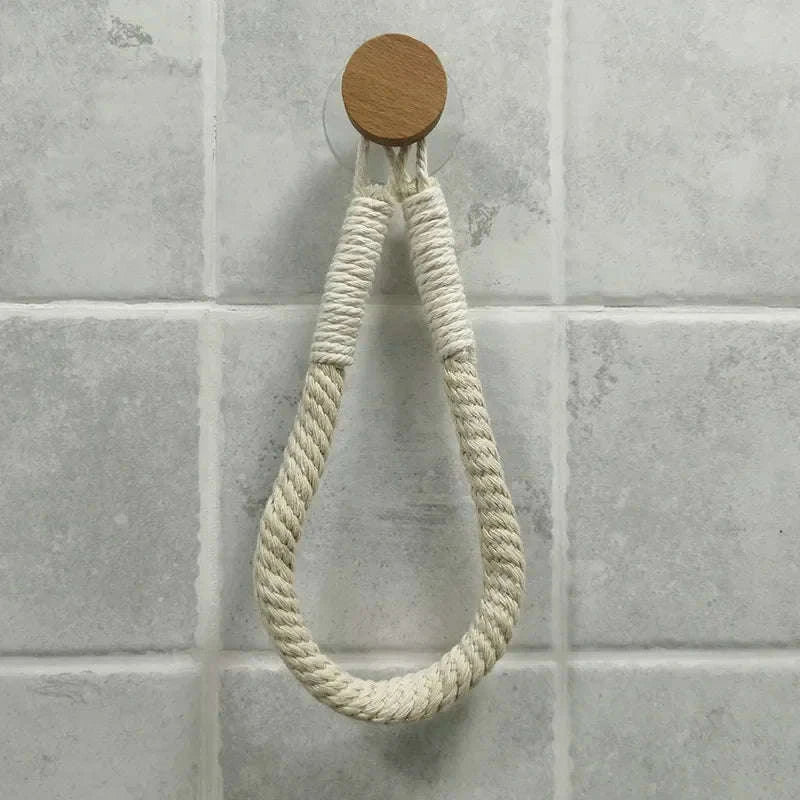 Nail-Free Boho Rope Towel Holder for Wall-Mounted Storage - Image 10