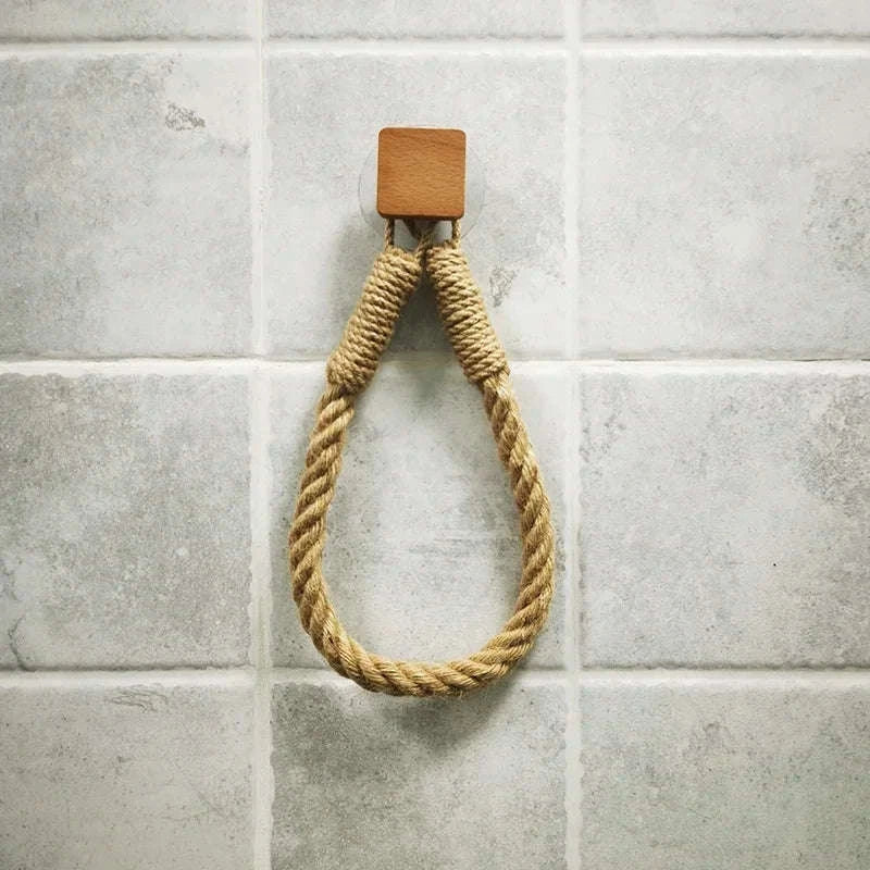 Nail-Free Boho Rope Towel Holder for Wall-Mounted Storage - Image 7