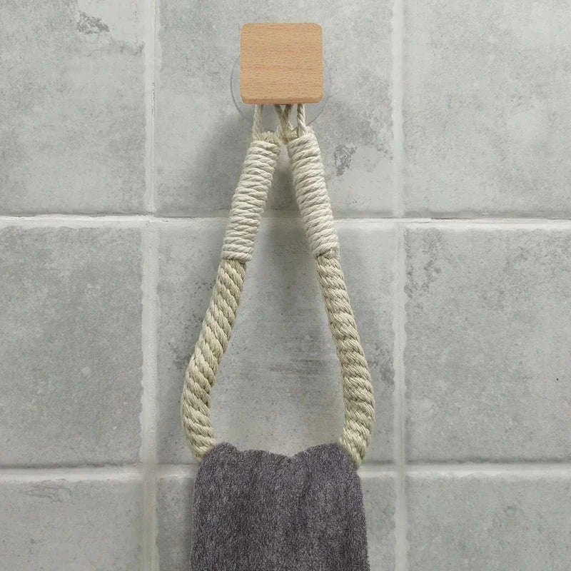 Nail-Free Boho Rope Towel Holder for Wall-Mounted Storage - Image 9