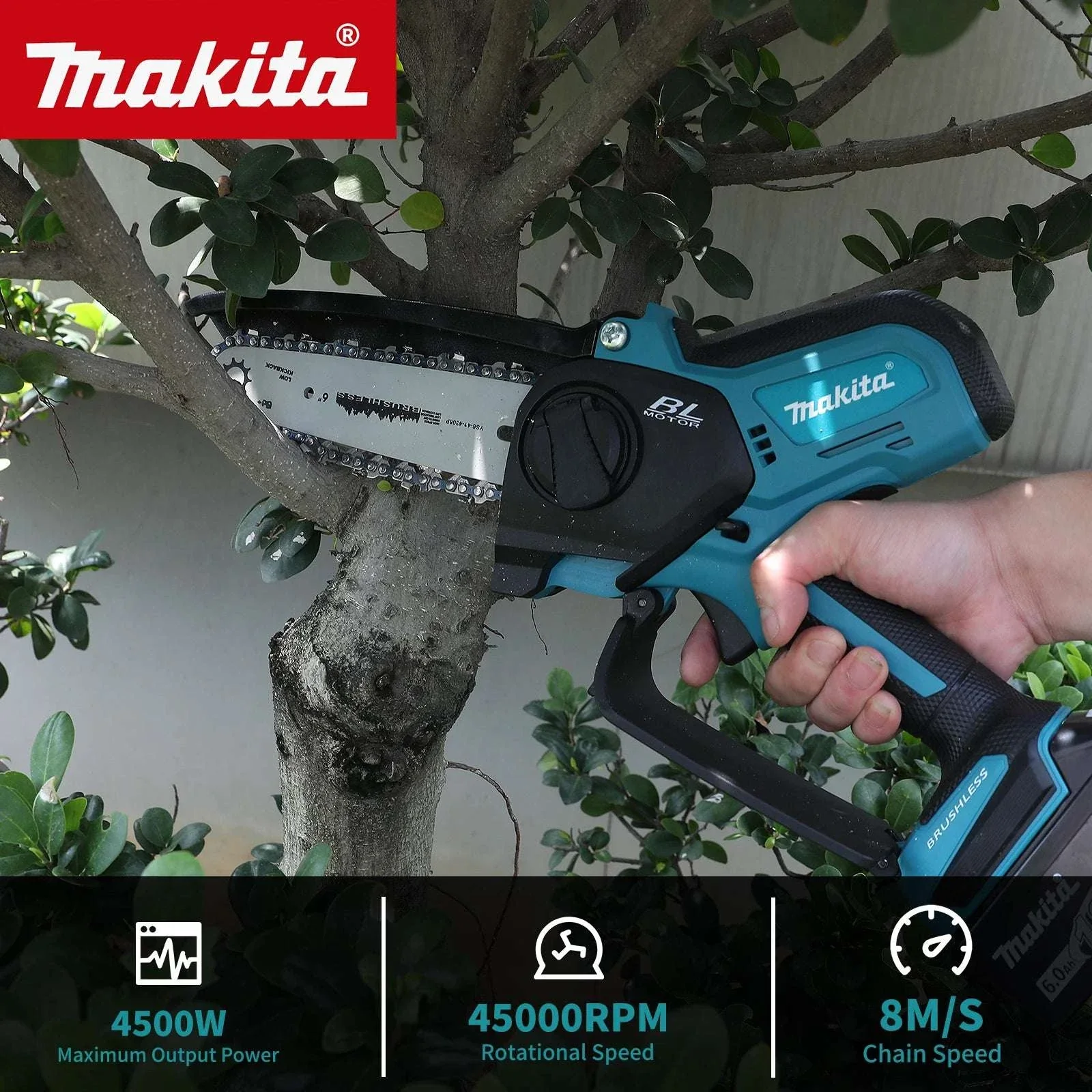 Makita 18V Cordless 8-Inch Handheld Chain Saw with Auto Oiler