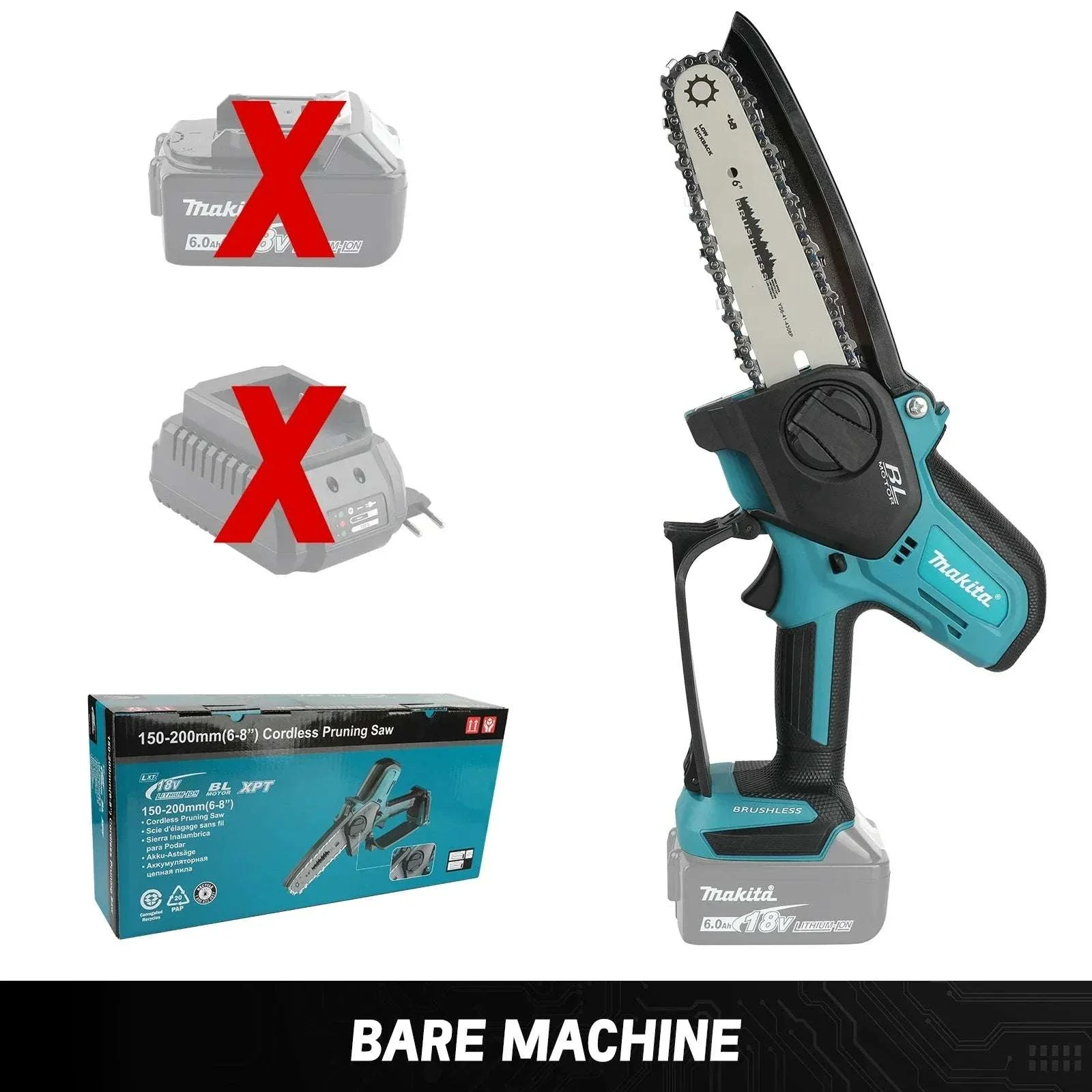 Makita 18V Cordless 8-Inch Handheld Chain Saw with Auto Oiler - Image 13