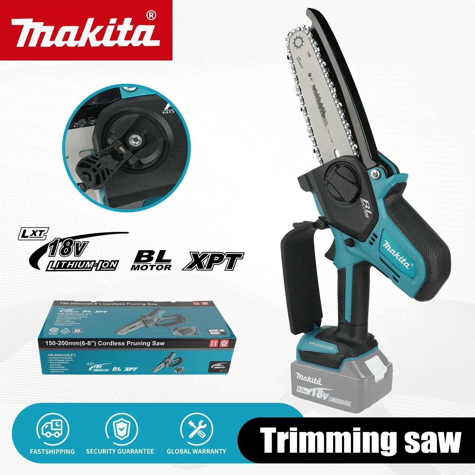 Makita 18V Cordless 8-Inch Handheld Chain Saw with Auto Oiler - Image 2