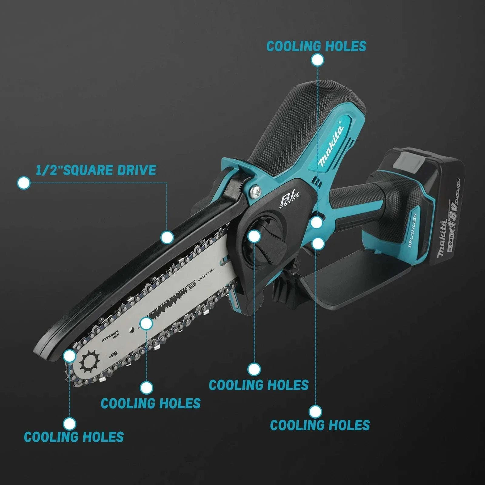 Makita 18V Cordless 8-Inch Handheld Chain Saw with Auto Oiler - Image 3