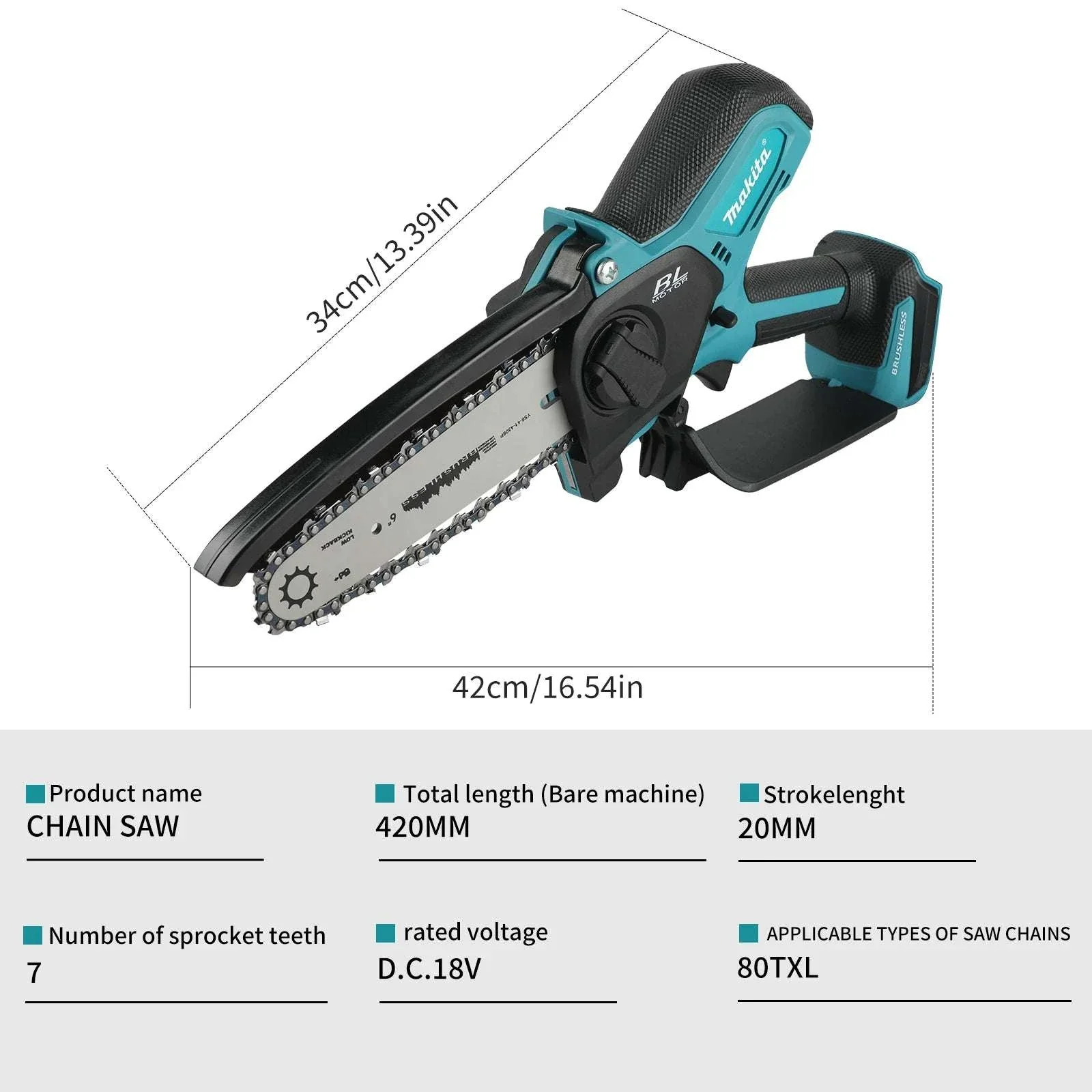 Makita 18V Cordless 8-Inch Handheld Chain Saw with Auto Oiler - Image 4
