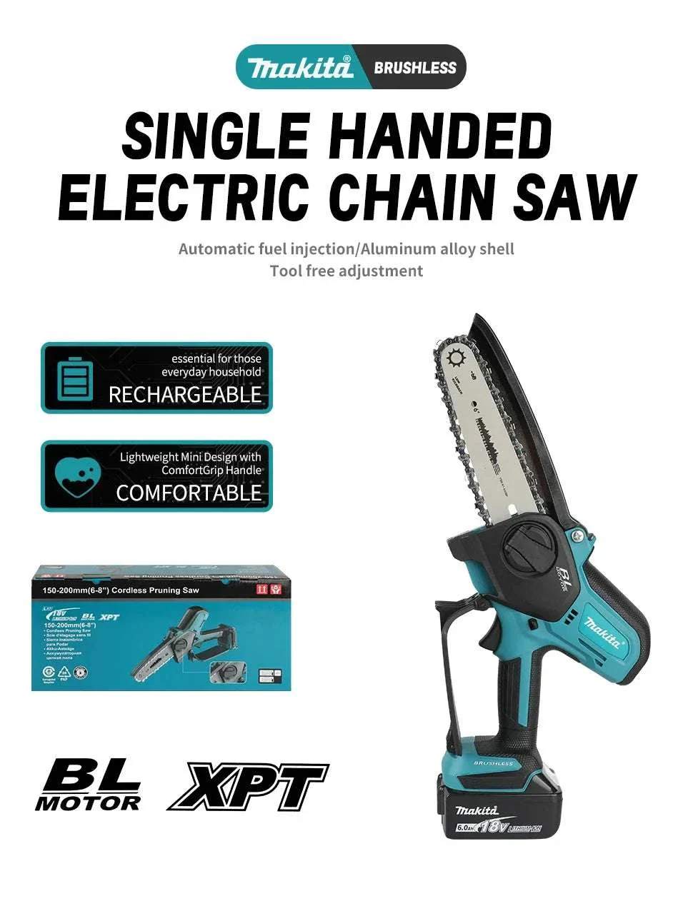 Makita 18V Cordless 8-Inch Handheld Chain Saw with Auto Oiler - Image 7