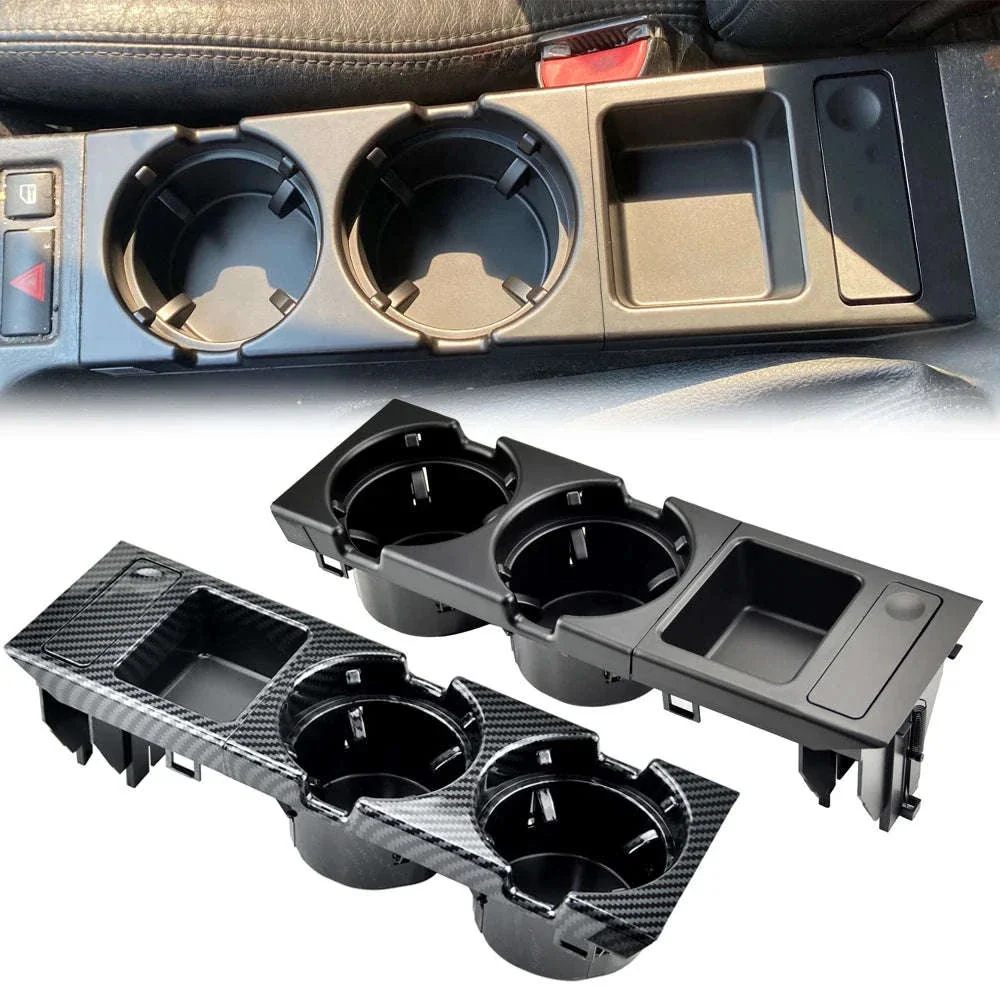 Double Hole Front Center Console Storage Box Coin and Cup Holder
