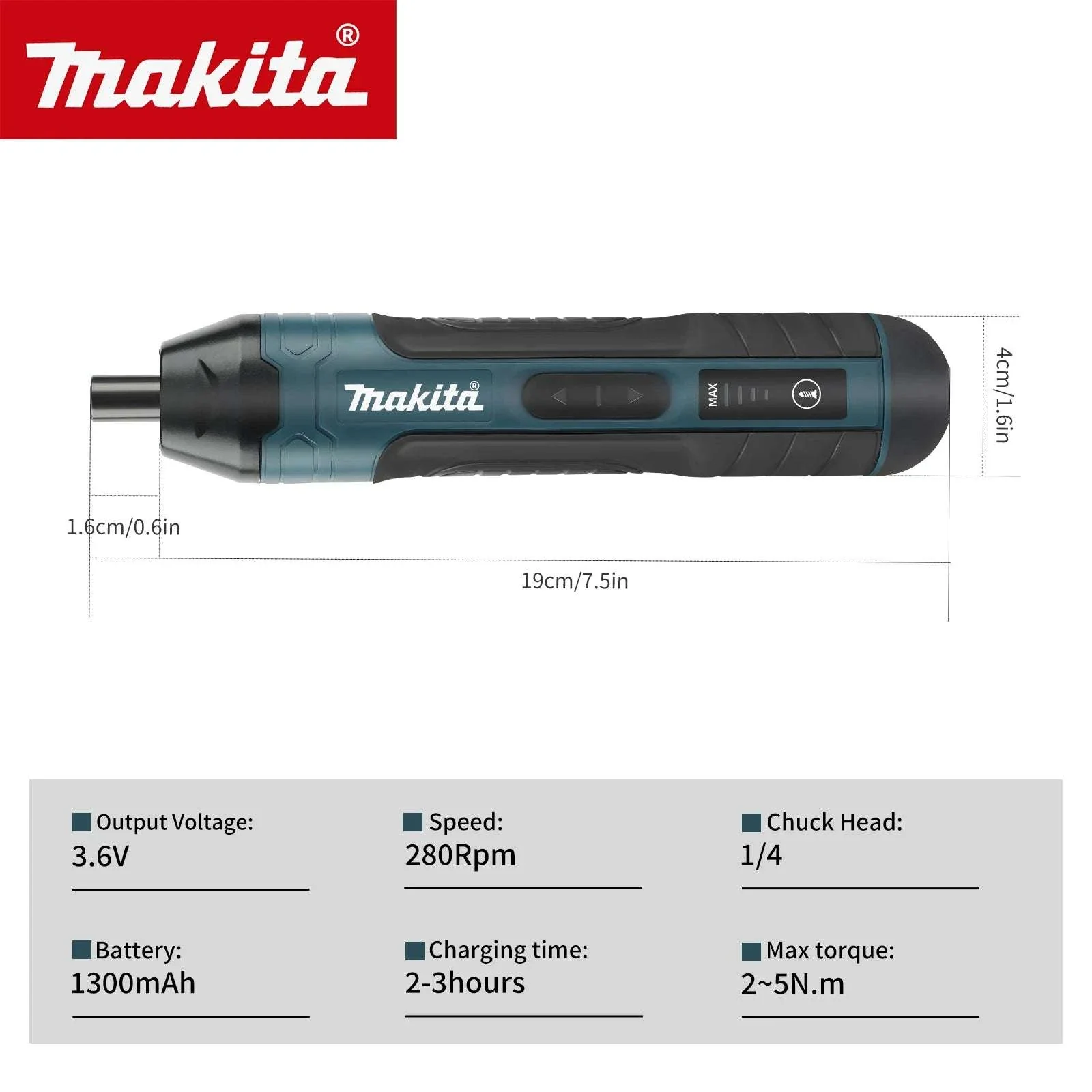 Makita 3.6V Cordless Screwdriver 1/4" Mini Driver 2-5N.m Torque - Image 2