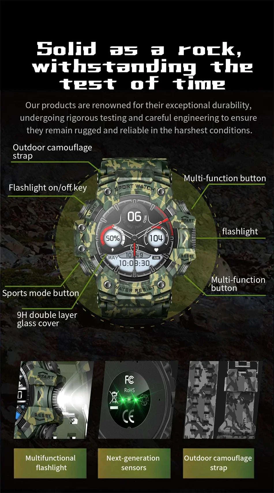 Military Outdoor Smart Watch with Bluetooth Call & 100+ Sports Modes - Image 10