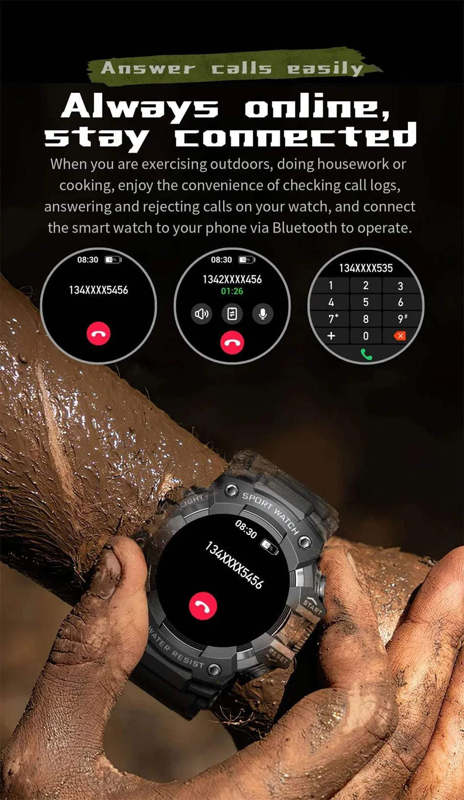 Military Outdoor Smart Watch with Bluetooth Call & 100+ Sports Modes - Image 14