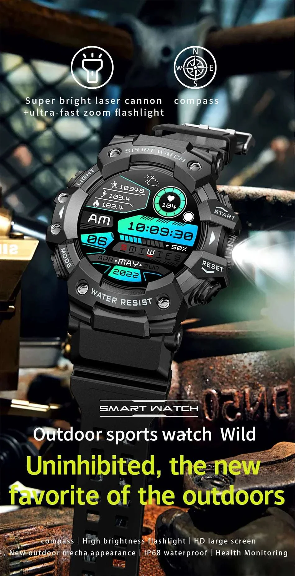 Military Outdoor Smart Watch with Bluetooth Call & 100+ Sports Modes - Image 7