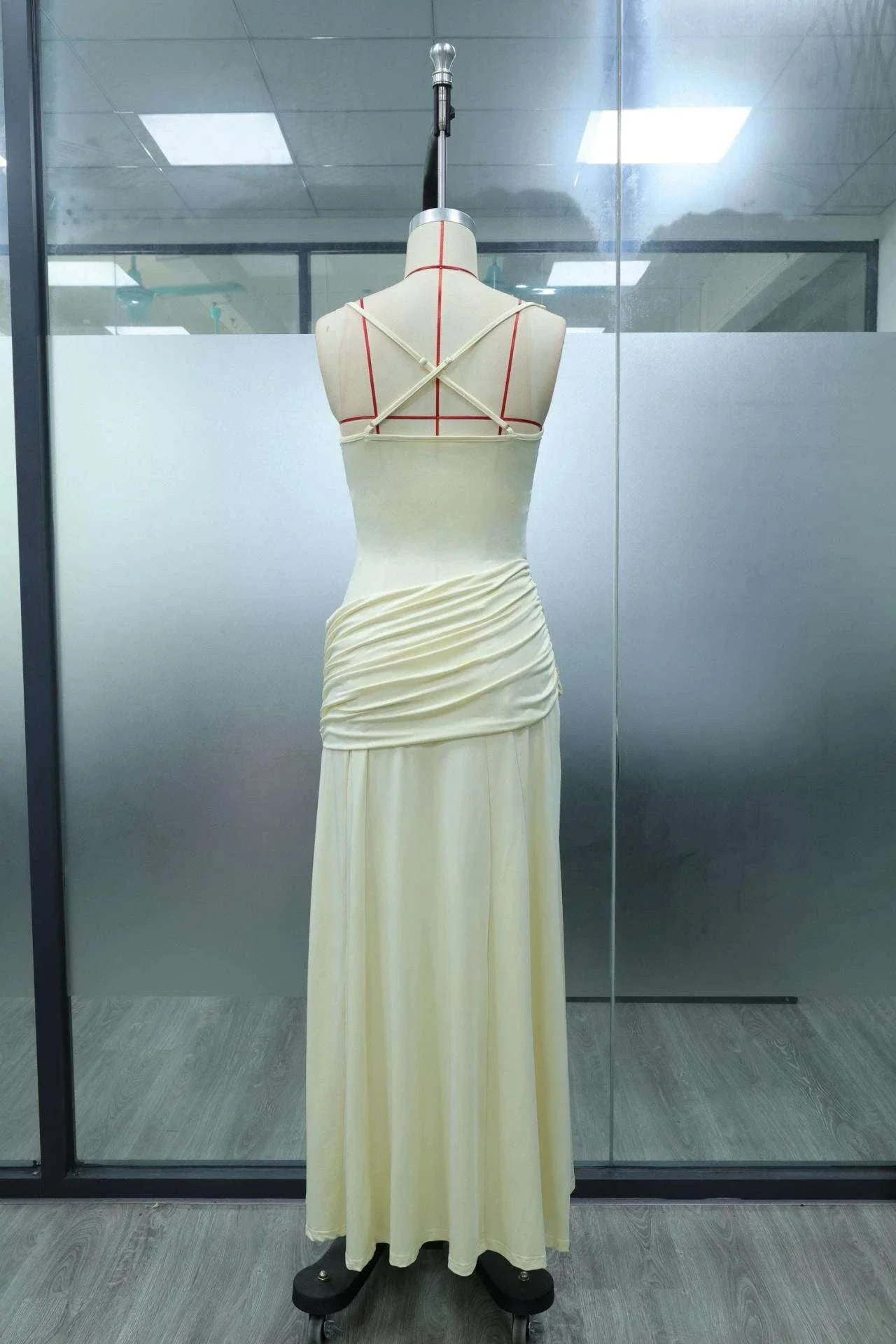 Women’s Elegant Ruched Backless Maxi Dress with Square Neck - Image 21