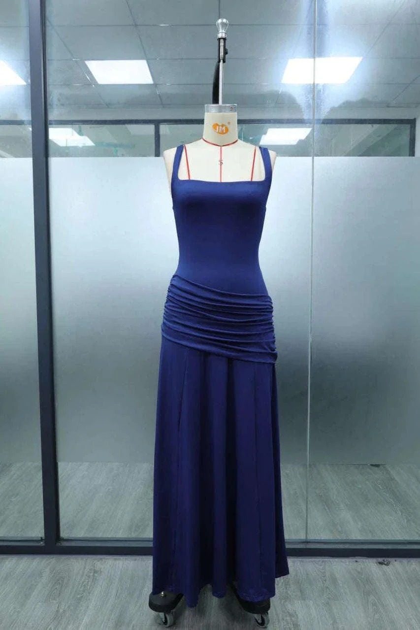 Women’s Elegant Ruched Backless Maxi Dress with Square Neck - Image 22
