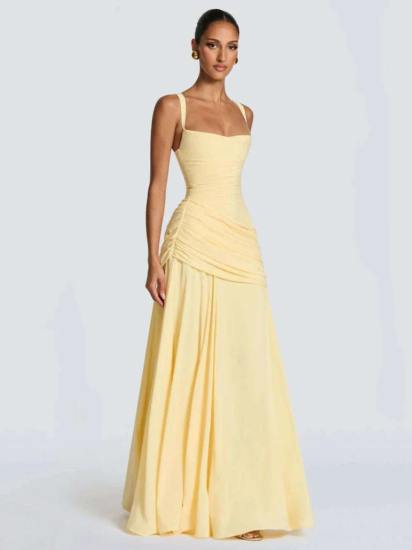 Women’s Elegant Ruched Backless Maxi Dress with Square Neck - Image 4