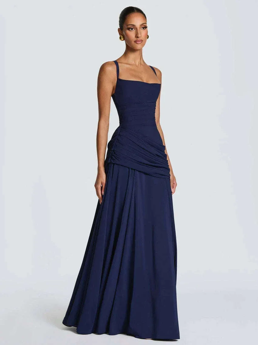Women’s Elegant Ruched Backless Maxi Dress with Square Neck - Image 5