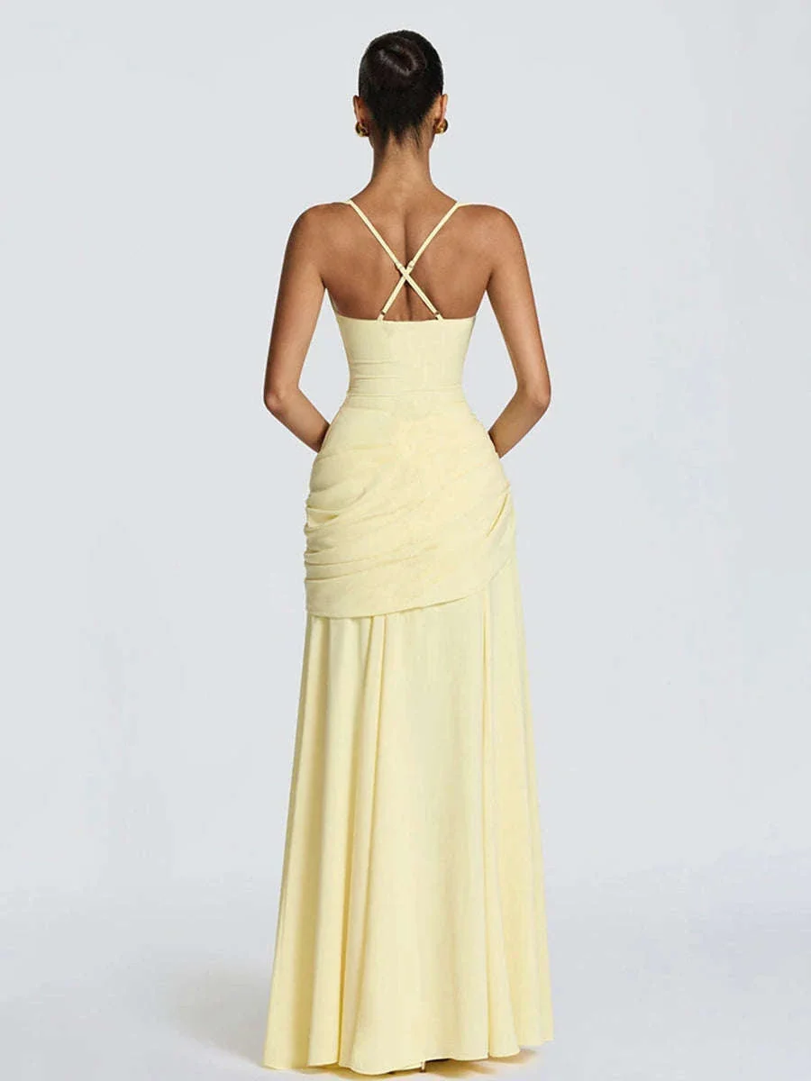 Women’s Elegant Ruched Backless Maxi Dress with Square Neck - Image 9