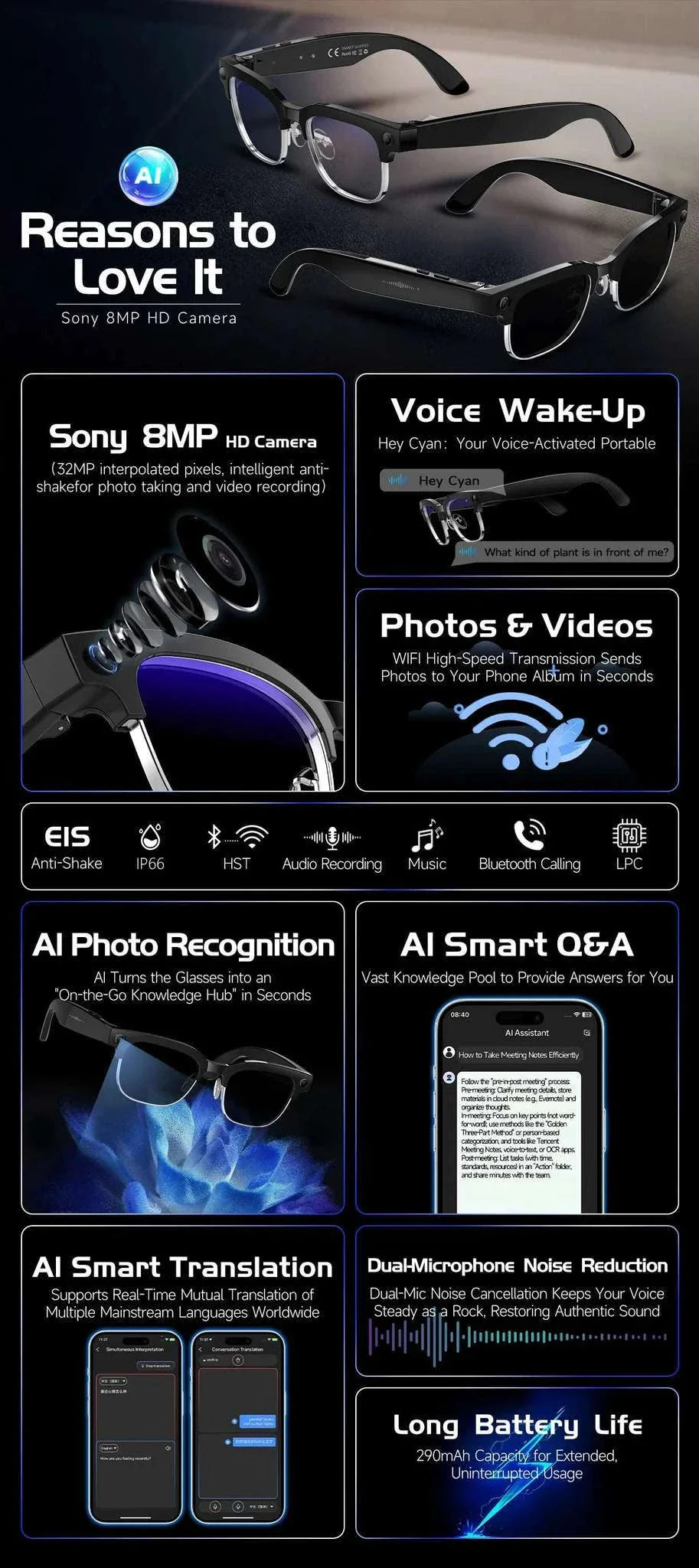 AI Smart Glasses with Camera, Calls, Translation & Audio - Image 8