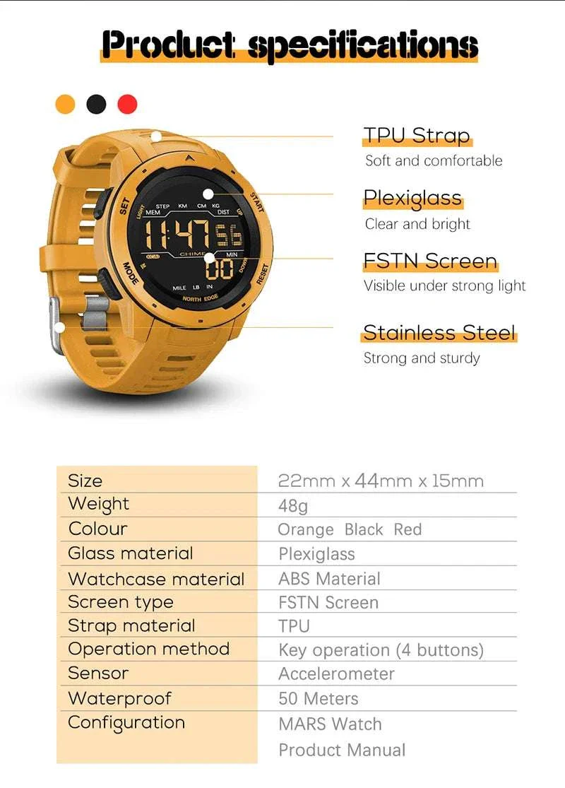 Digital Sports Watch 50M Waterproof Dual Time Step Tracker - Image 16