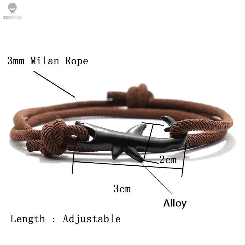 Shark Double Layer Cord Bracelet with Adjustable Coastal Charm - Image 4