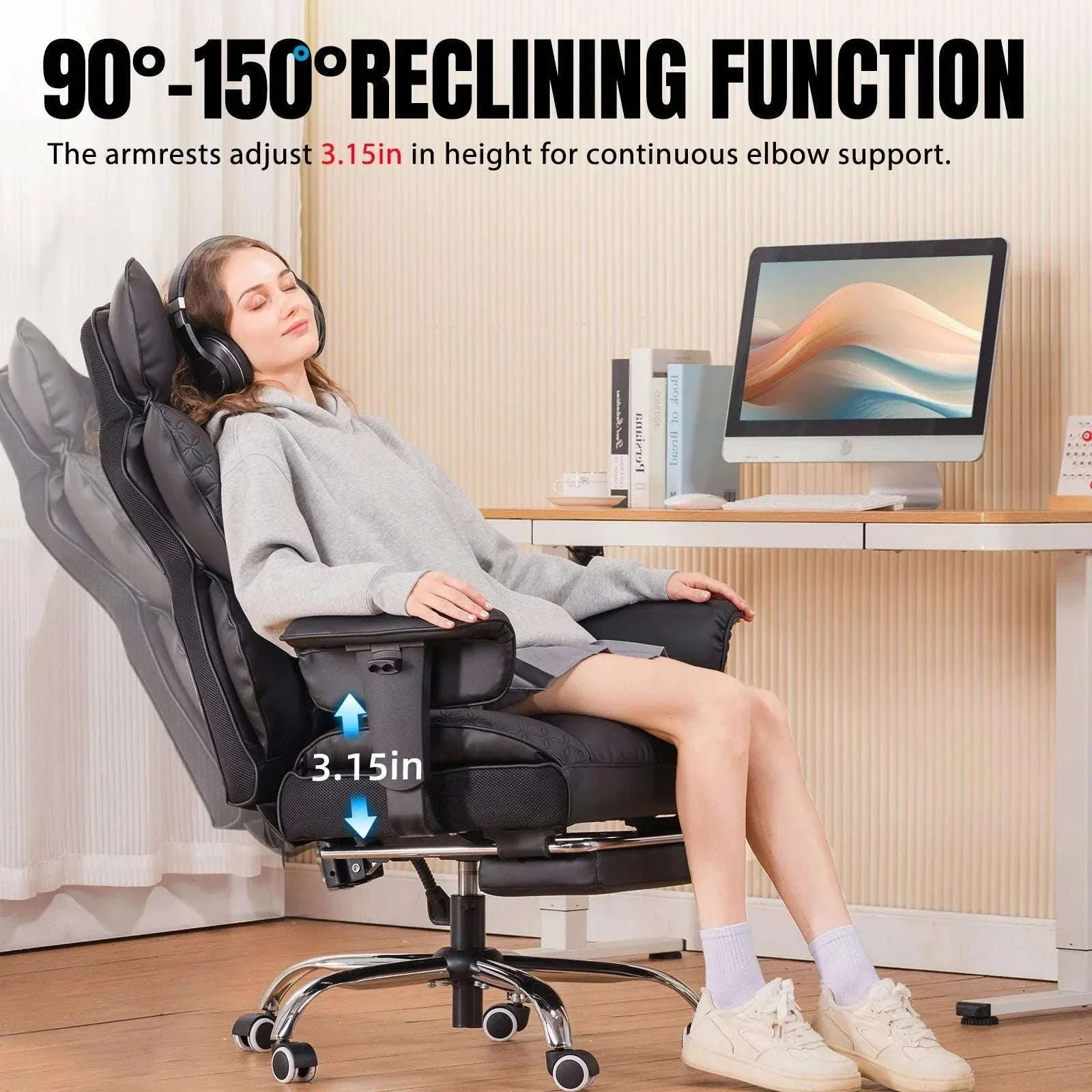 Ergonomic Leather Office Chair with Footrest & Reclining Back - Image 4