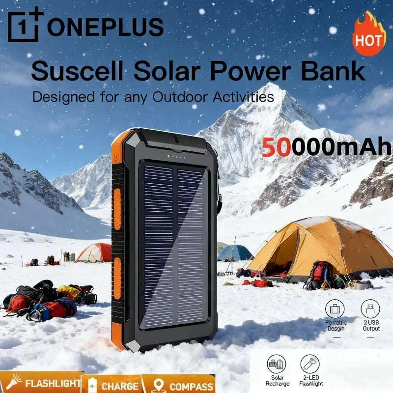 Solar Power Bank with Fast Charging and Emergency LED Light