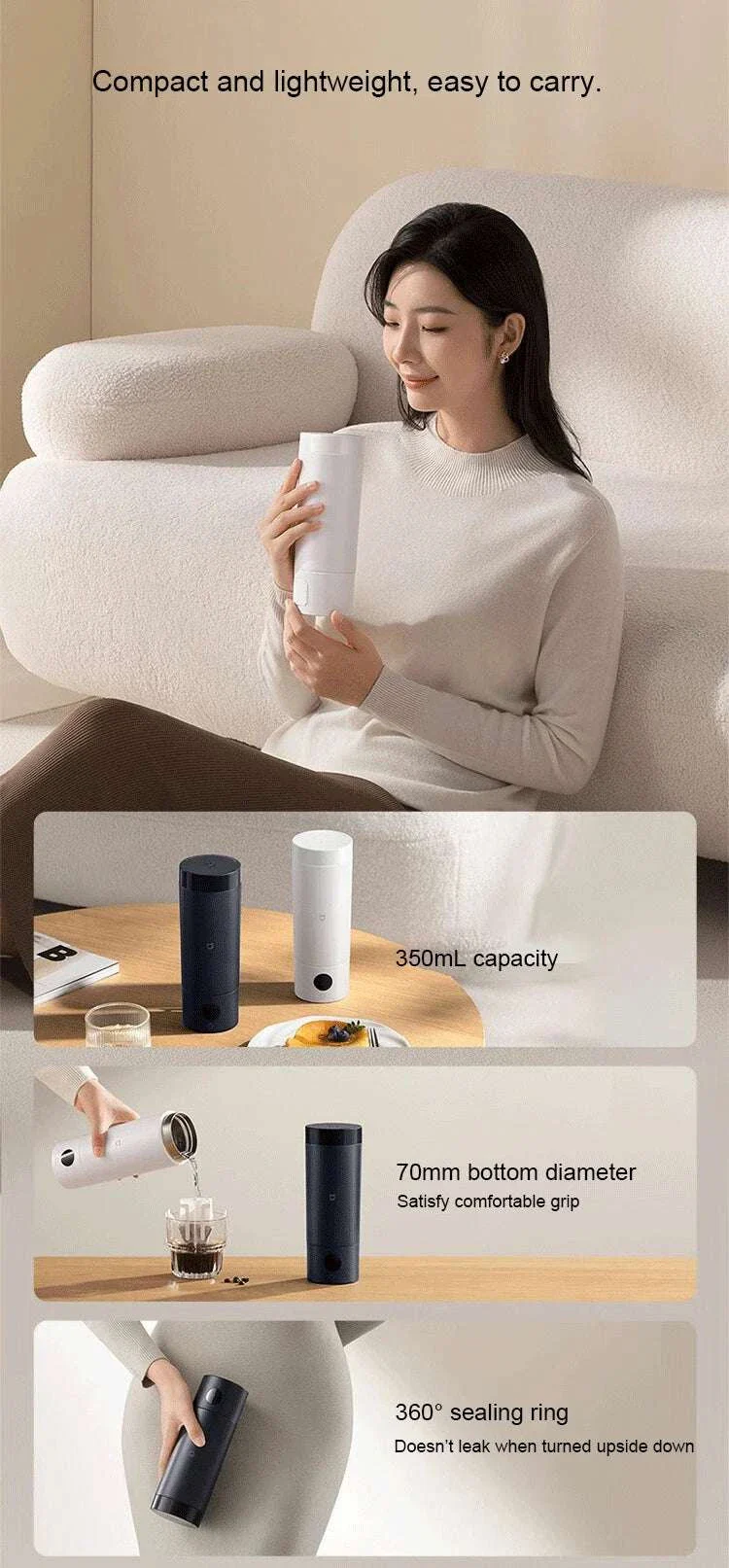 Portable Electric Kettle 350ml with Temperature Control & Thermos - Image 9