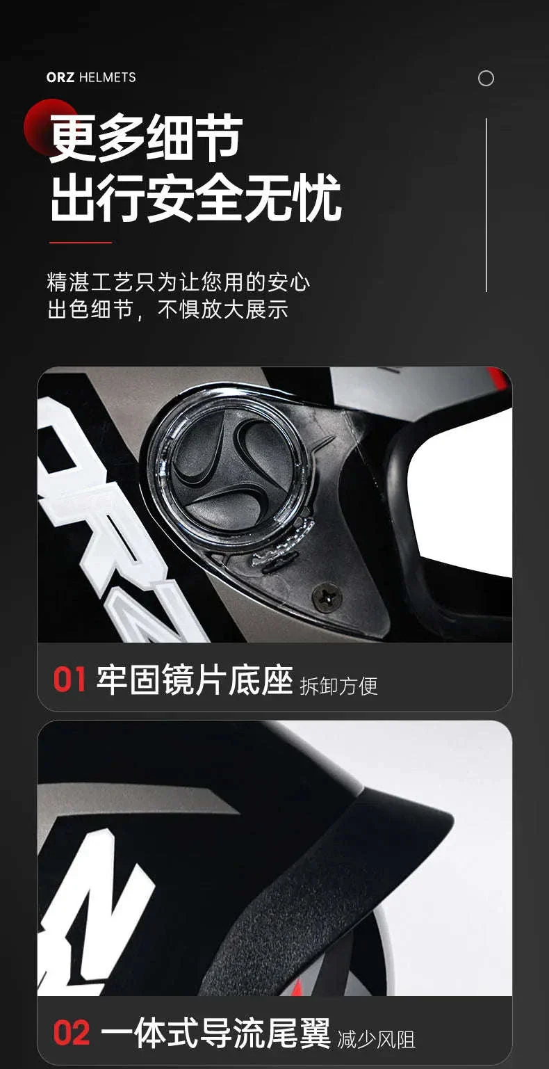 ORZ Full Face Motorcycle Helmet DOT Approved, Unisex ABS+PC - Image 13