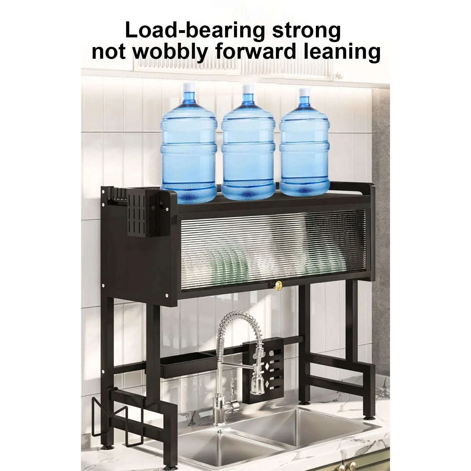 Over Sink Dish Drying Rack 2-Tier with Flip Cover Storage Shelf - Image 13