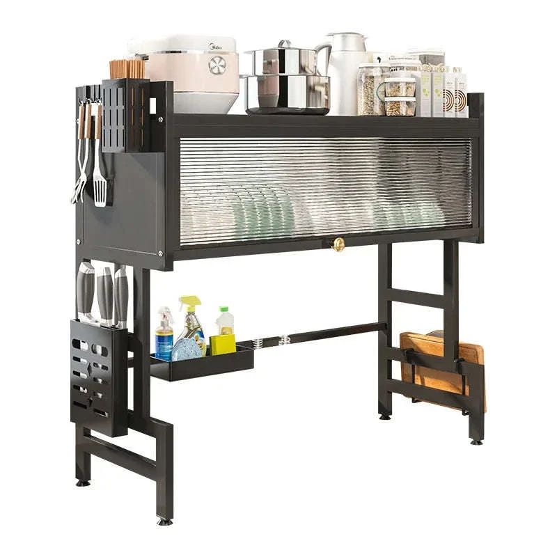 Over Sink Dish Drying Rack 2-Tier with Flip Cover Storage Shelf - Image 16