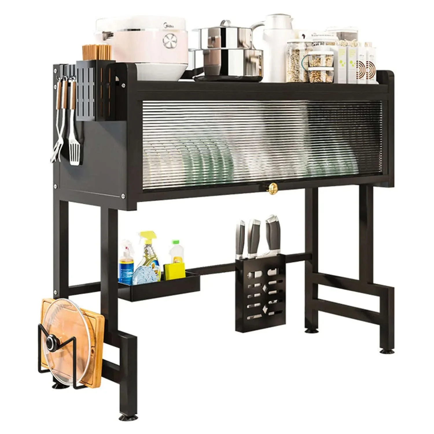 Over Sink Dish Drying Rack 2-Tier with Flip Cover Storage Shelf - Image 18