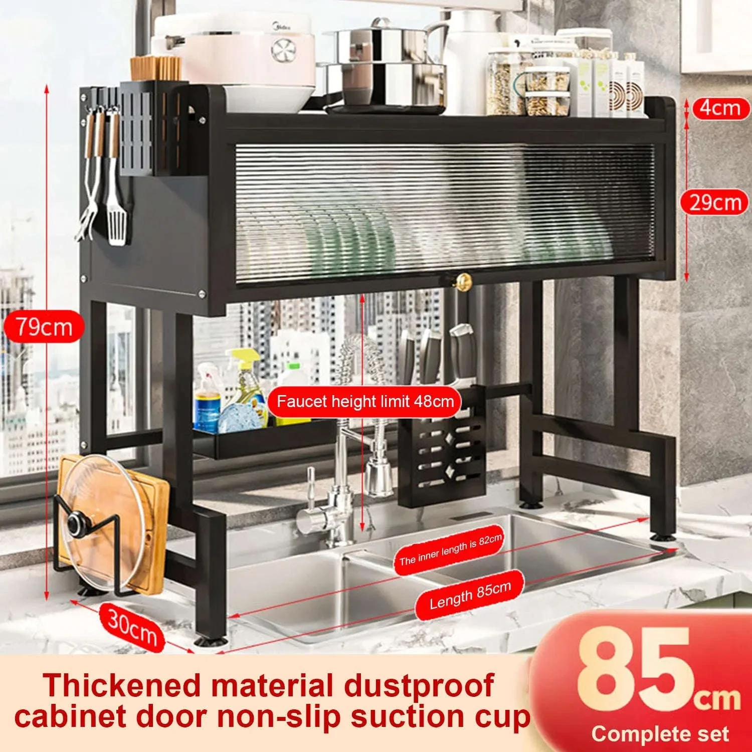 Over Sink Dish Drying Rack 2-Tier with Flip Cover Storage Shelf - Image 2
