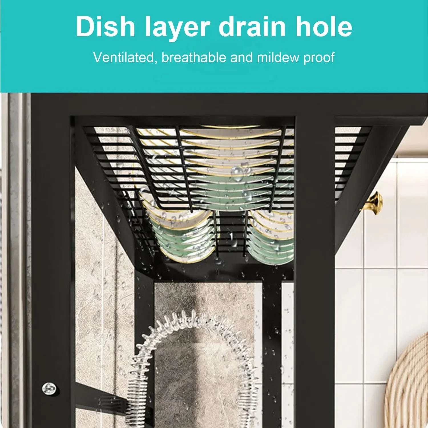 Over Sink Dish Drying Rack 2-Tier with Flip Cover Storage Shelf - Image 4