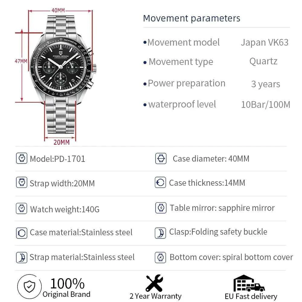 Pagani Design Chronograph Men’s Watch Sapphire Quartz 100M Water - Image 12