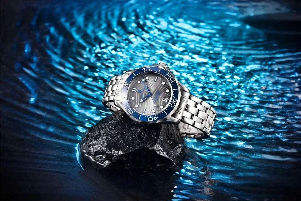 Blue Wave Dial Automatic Diver Watch with Sapphire Crystal - Image 15