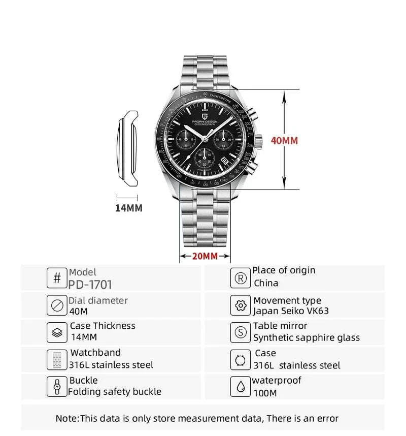 Pagani Design PD1701 Moonwatch Chronograph Sapphire Steel Watch - Image 31