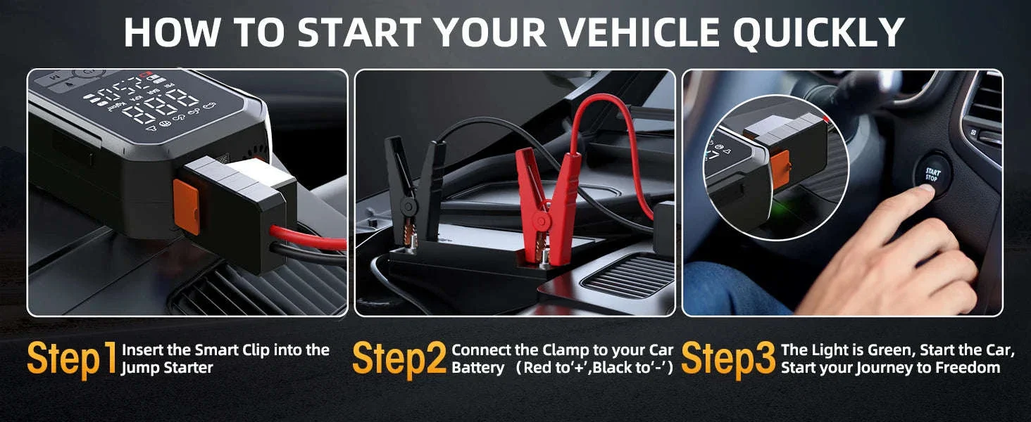 4-in-1 Car Jump Starter with Air Compressor, 150 PSI Tire Inflator, Power Bank - Image 10